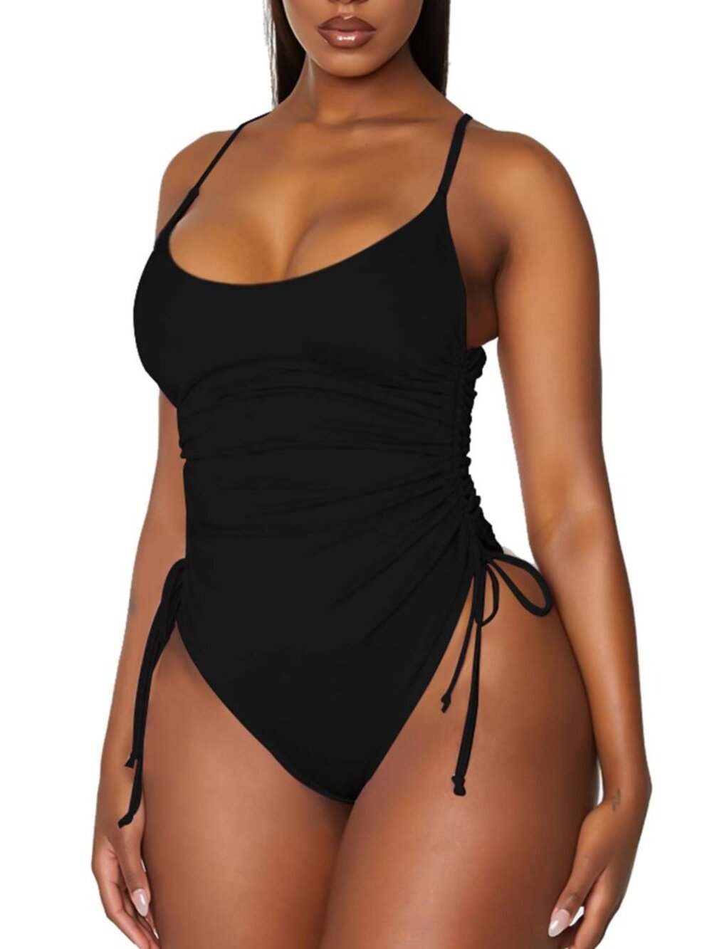 Viottiset Women's Ruched Drawstring One Piece Swimsuit